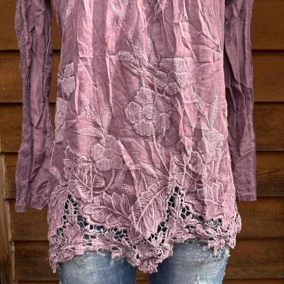 Tregene Silk Lace Embroidered Floral Blouse Shirt Size S - Picture 5 of 9